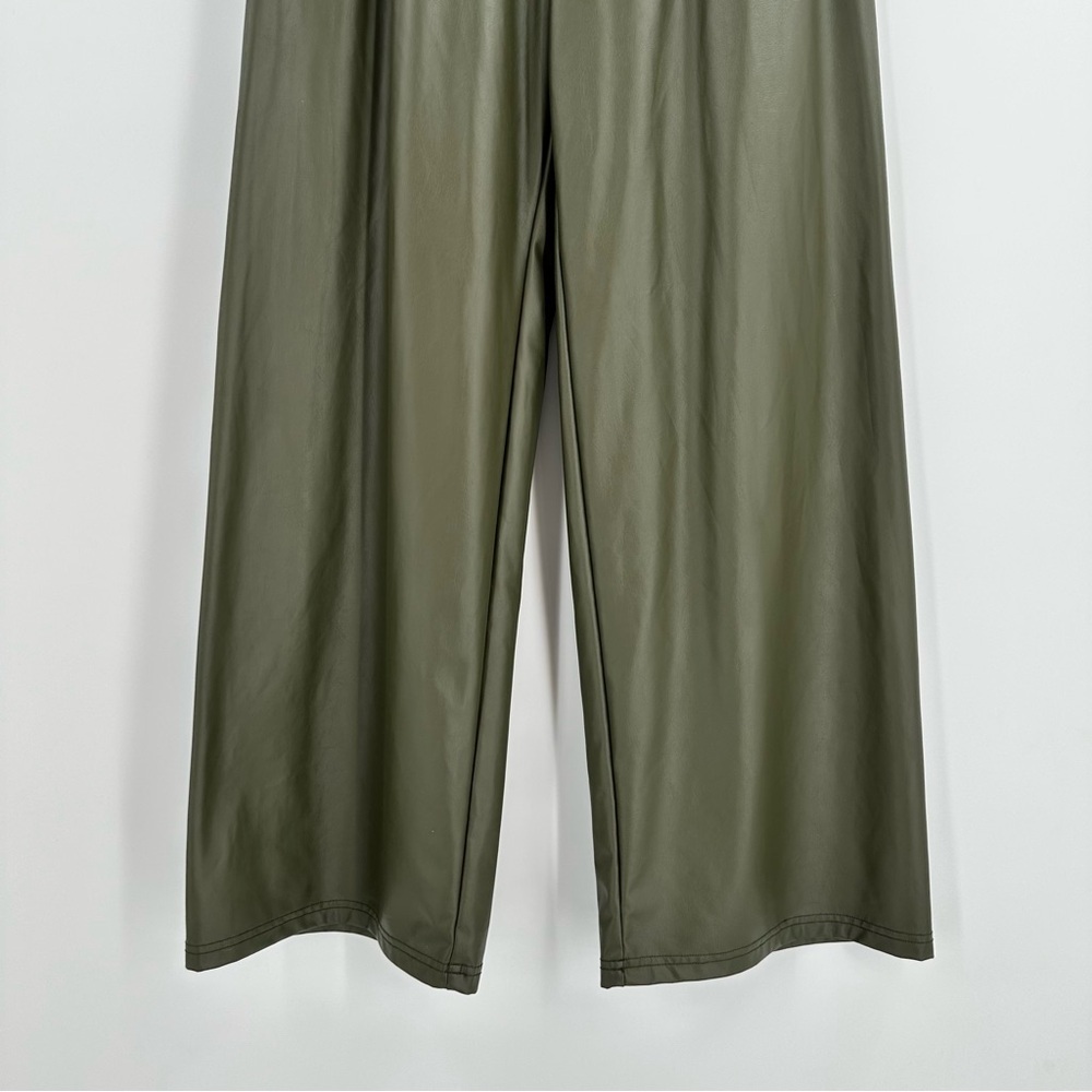 Offline by Aerie Sage Green Real Luxe Faux Leather Wide Leg Pants Size Small - Picture 3 of 13